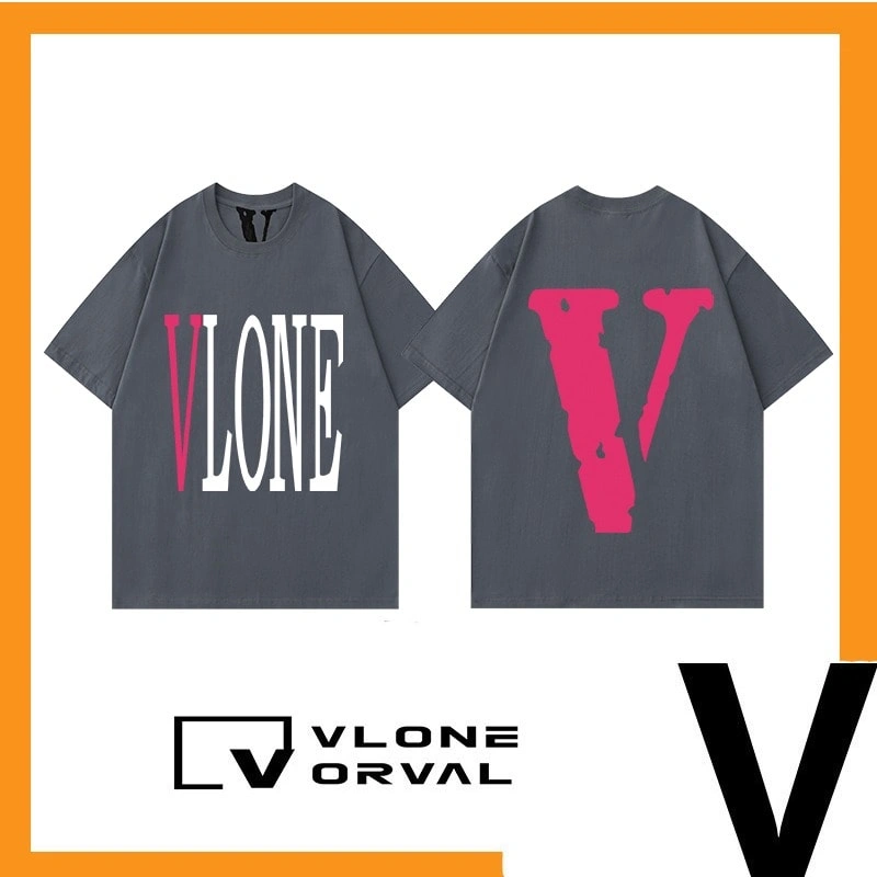 Vlone Orval Solid Pink Big V Short Sleeve Cotton Couple T-Shirt Street Summer Style 3