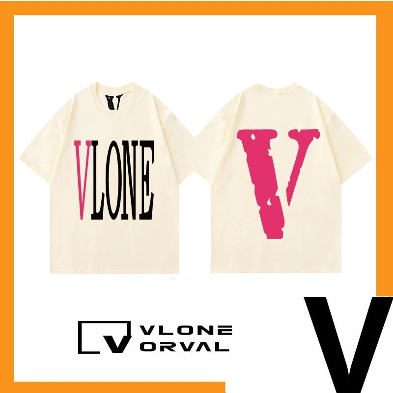 Vlone Orval Solid Pink Big V Short Sleeve Cotton Couple T-Shirt Street Summer Style 4