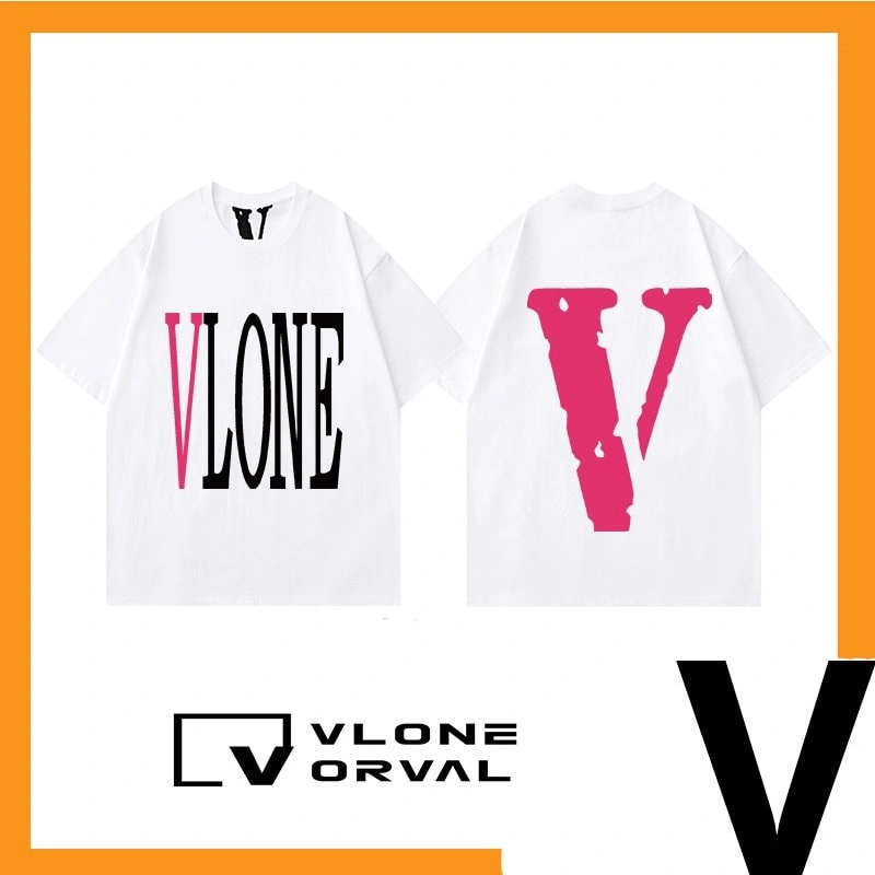 Vlone Orval Solid Pink Big V Short Sleeve Cotton Couple T-Shirt Street Summer