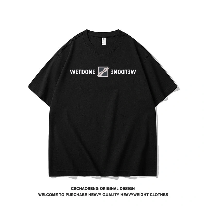 We11done Konne Bai Lu Same Style Letter Pure Cotton Casual Top Short Sleeve Men Loose Half Sleeve T-Shirt