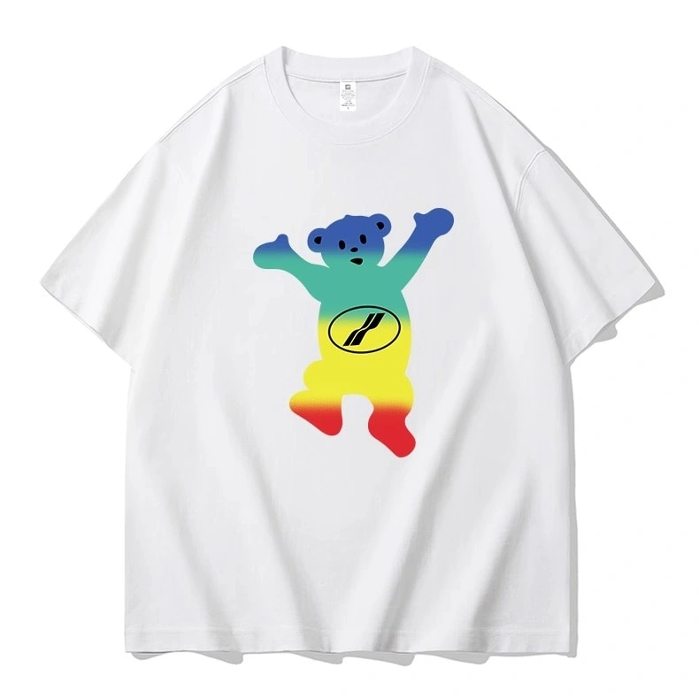 We11done Konne Bear Print Short Sleeve T-Shirt Men Retro High Street Crew Neck Half Sleeve Top Style 1