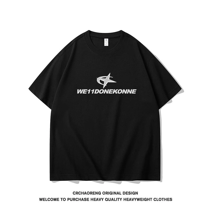 We11done Konne Casual Loose Fashion Trendy T-Shirt Men Retro High Street Crew Neck Short Sleeve Top