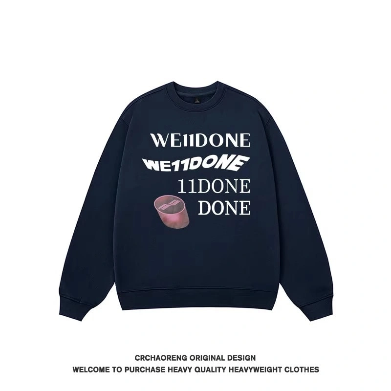 We11done Konne Crew Neck Sweatshirt Men Fleece Thick Letter Print Long Sleeve Top INS Style 1