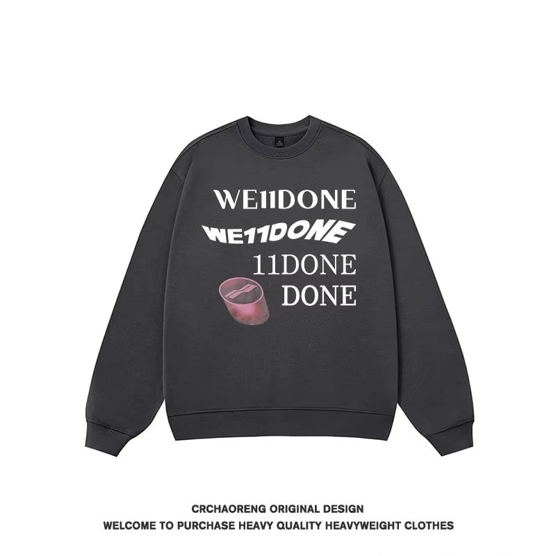 We11done Konne Crew Neck Sweatshirt Men Fleece Thick Letter Print Long Sleeve Top INS Style 2