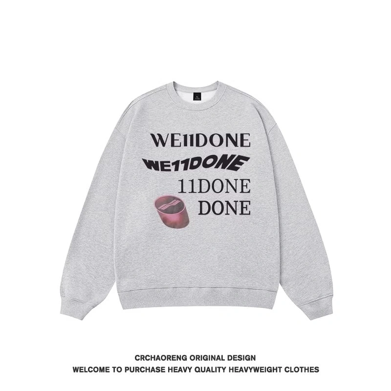 We11done Konne Crew Neck Sweatshirt Men Fleece Thick Letter Print Long Sleeve Top INS Style 3
