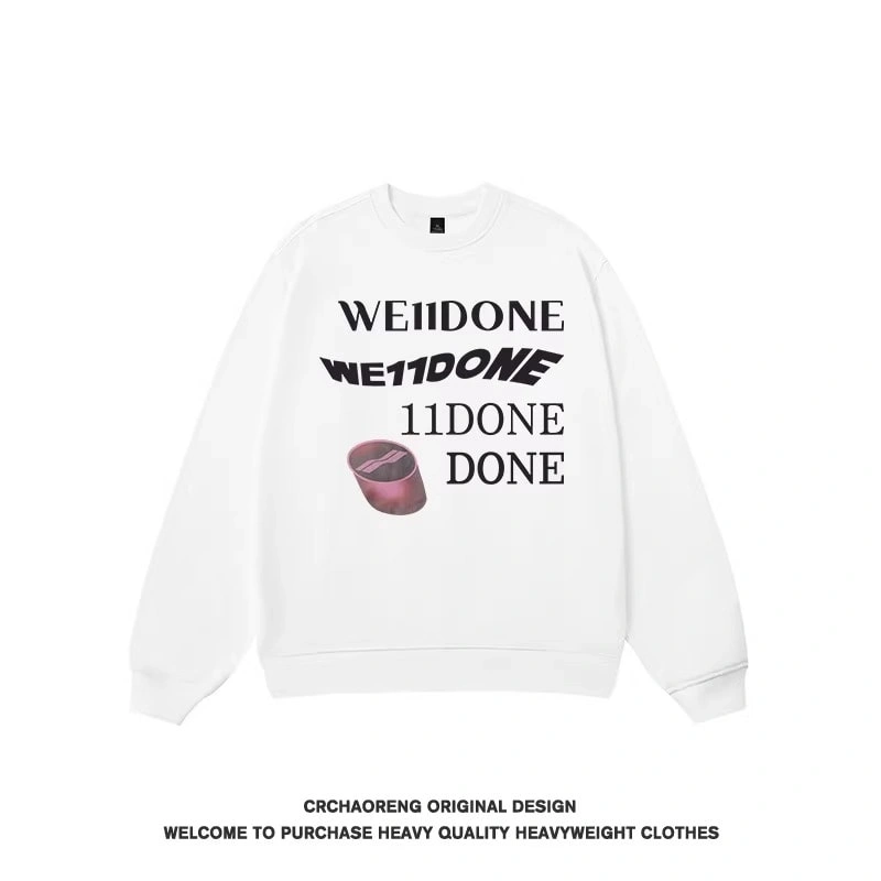 We11done Konne Crew Neck Sweatshirt Men Fleece Thick Letter Print Long Sleeve Top INS Style 5