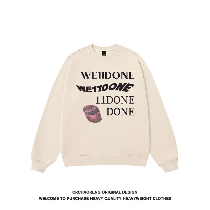 We11done Konne Crew Neck Sweatshirt Men Fleece Thick Letter Print Long Sleeve Top INS Style 6