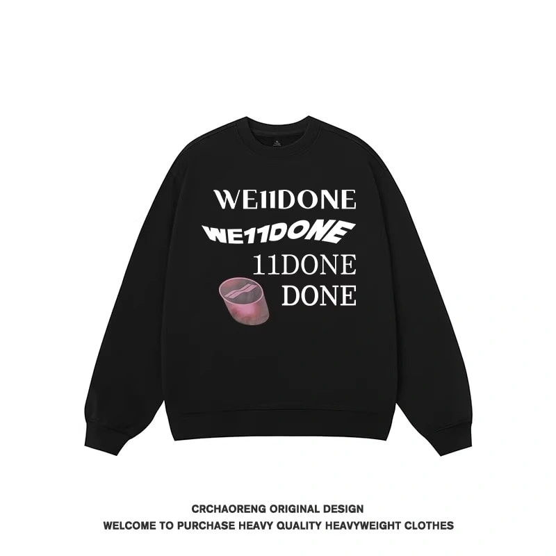 We11done Konne Crew Neck Sweatshirt Men Fleece Thick Letter Print Long Sleeve Top INS