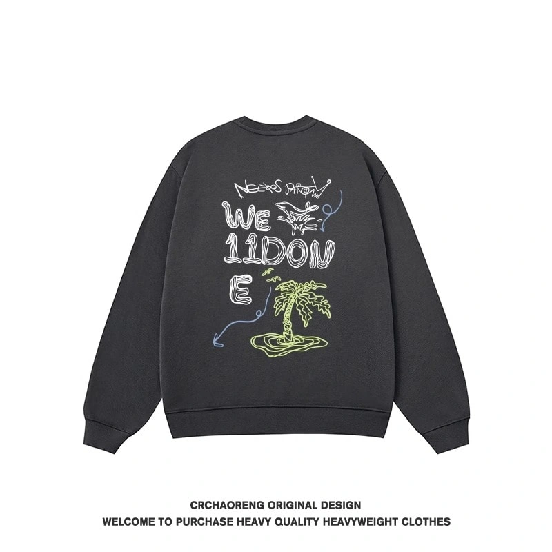 We11done Konne Fleece Thick No Hood Top Men’s Casual Loose Crew Neck Sweatshirt Style 2