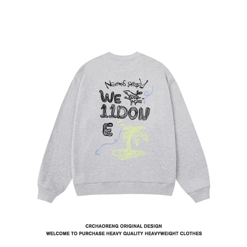 We11done Konne Fleece Thick No Hood Top Men’s Casual Loose Crew Neck Sweatshirt Style 3