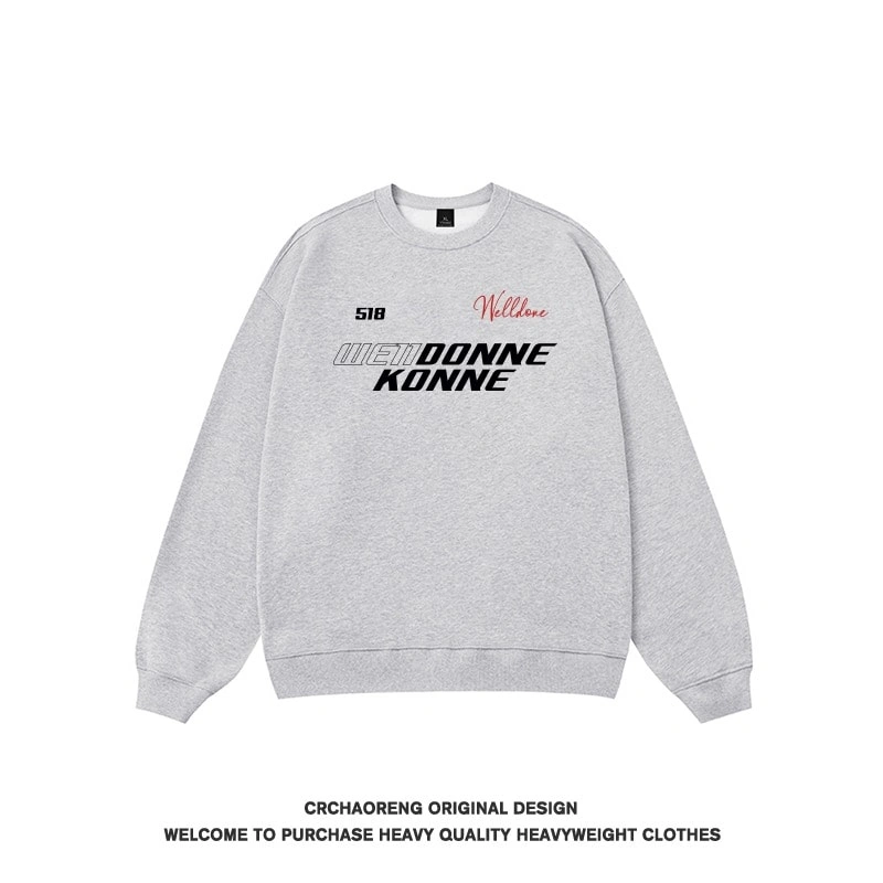 We11done Konne Letter Print Crew Neck Sweatshirt Men Fleece Pure Cotton Pullover Long Sleeve Top Style 3