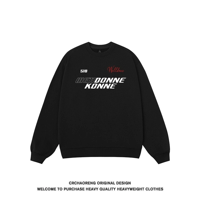 We11done Konne Letter Print Crew Neck Sweatshirt Men Fleece Pure Cotton Pullover Long Sleeve Top
