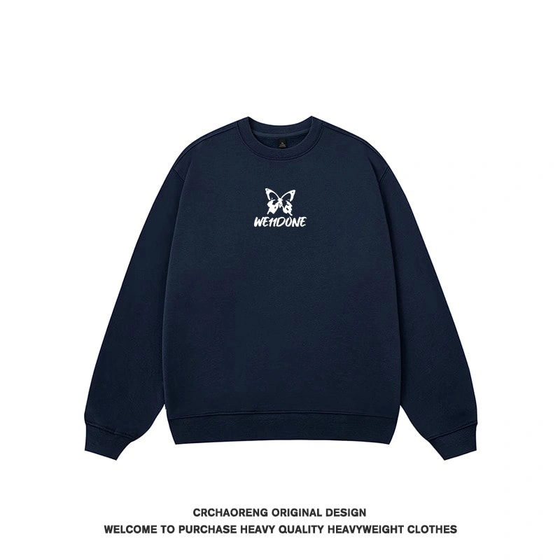 We11done Konne Print Stiff Crew Neck Sweatshirt Men Fleece Loose Retro Long Sleeve Shirt Style 1