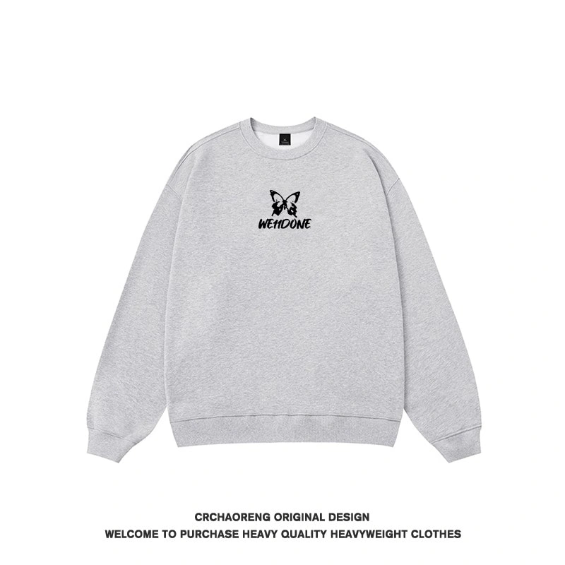 We11done Konne Print Stiff Crew Neck Sweatshirt Men Fleece Loose Retro Long Sleeve Shirt Style 3