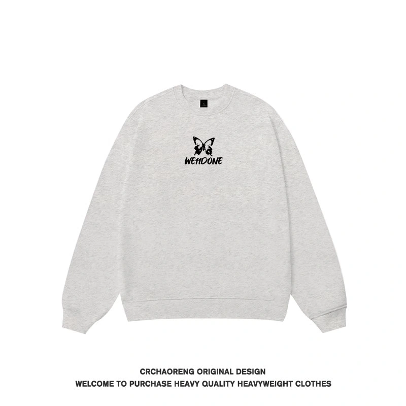 We11done Konne Print Stiff Crew Neck Sweatshirt Men Fleece Loose Retro Long Sleeve Shirt Style 4