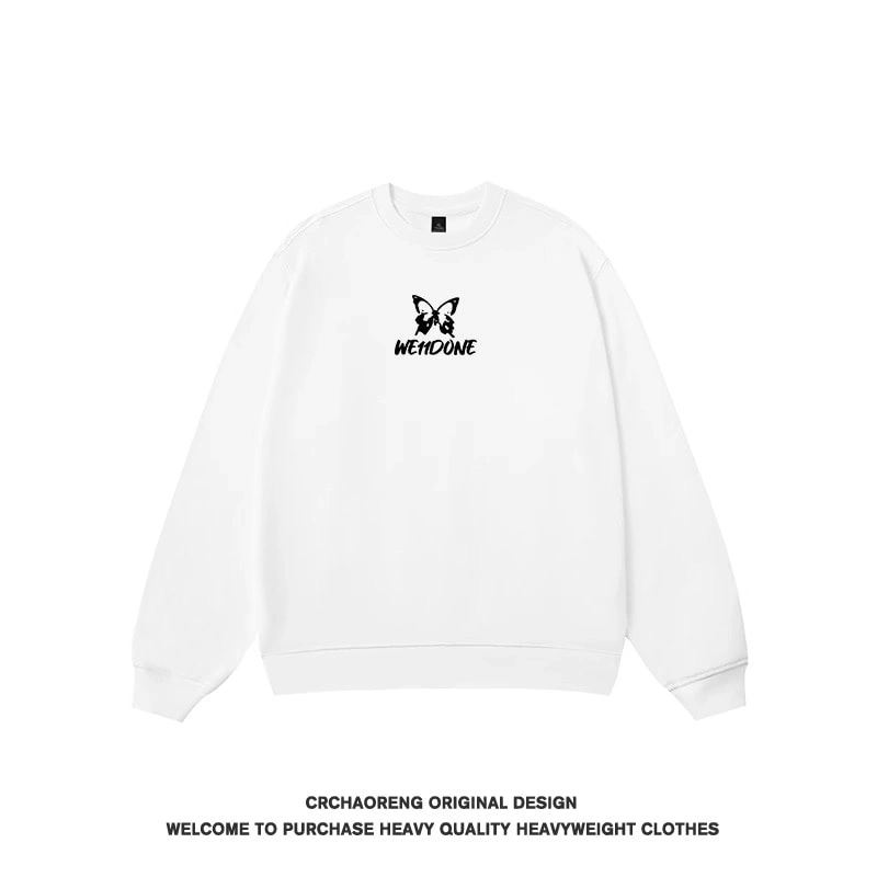 We11done Konne Print Stiff Crew Neck Sweatshirt Men Fleece Loose Retro Long Sleeve Shirt Style 6