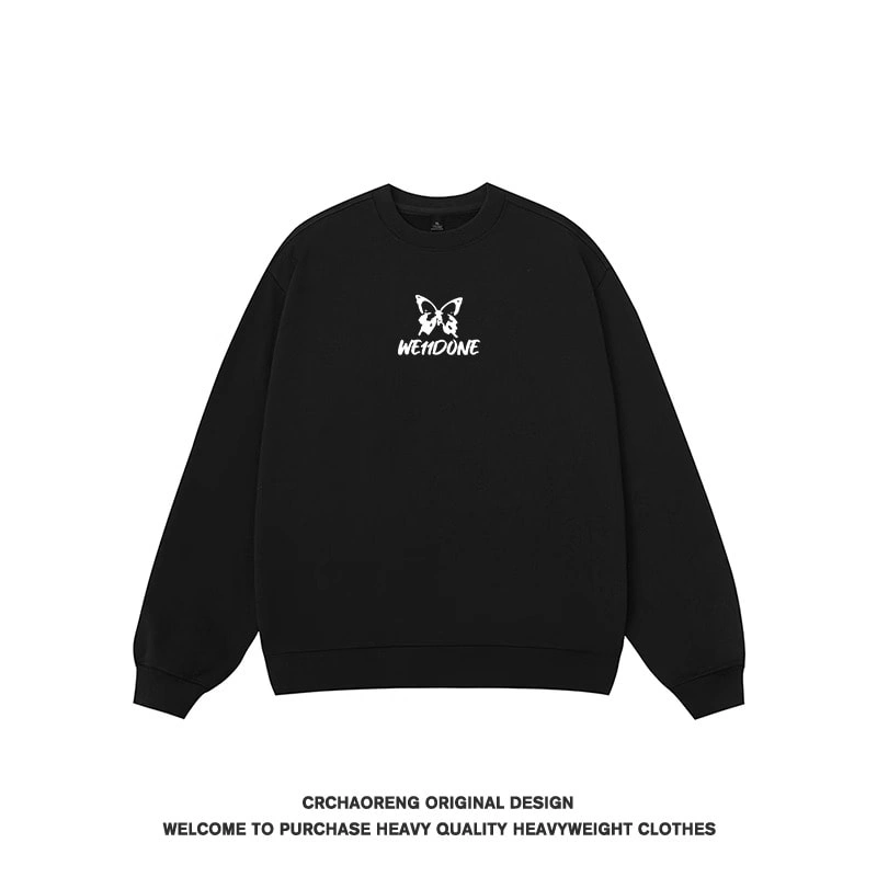 We11done Konne Print Stiff Crew Neck Sweatshirt Men Fleece Loose Retro Long Sleeve Shirt