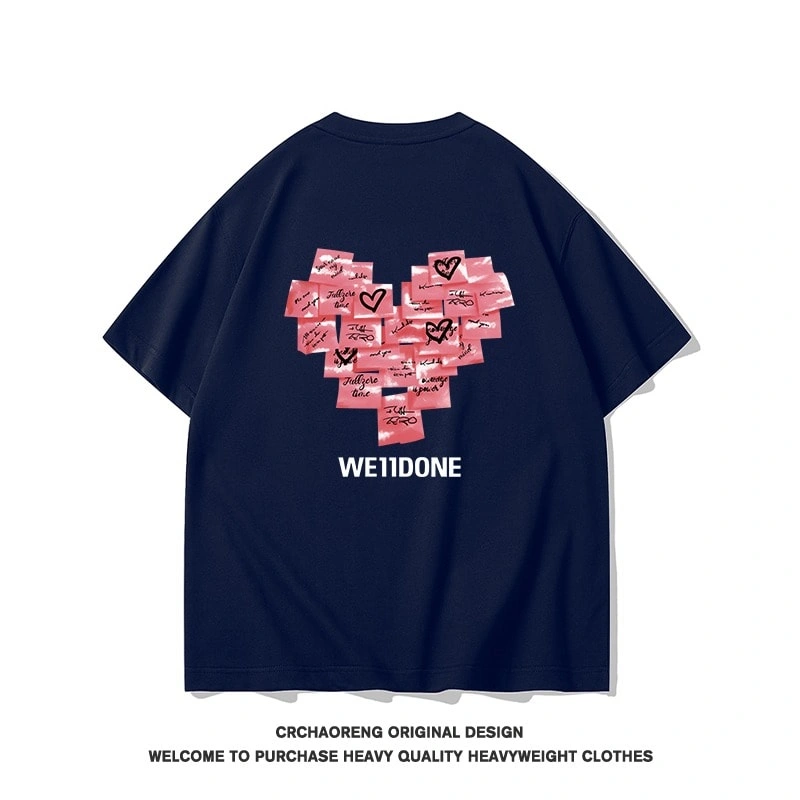 We11done Konne Short Sleeve T-Shirt Men Casual Loose Pure Cotton Half Sleeve Love Print Top Style 4