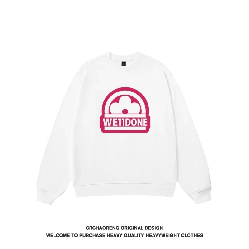 We11done Konne White Print Crew Neck Sweatshirt Men Retro High Street Casual Long Sleeve Top Style 6