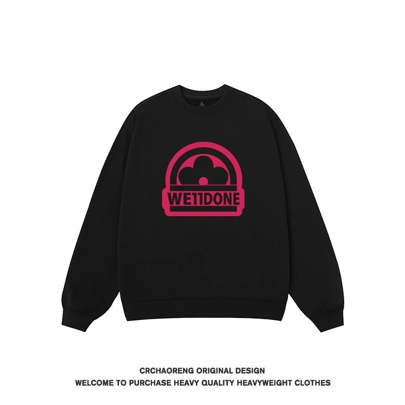 We11done Konne White Print Crew Neck Sweatshirt Men Retro High Street Casual Long Sleeve Top