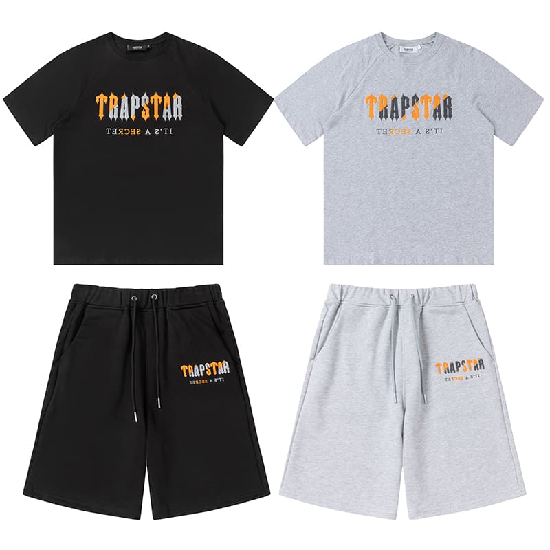 Trapstar Orange Gray Towel Embroidery Shorts Set