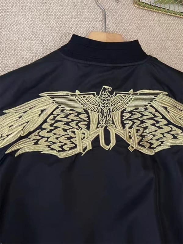 Gold Thread Wings Embroidered Zip Coat