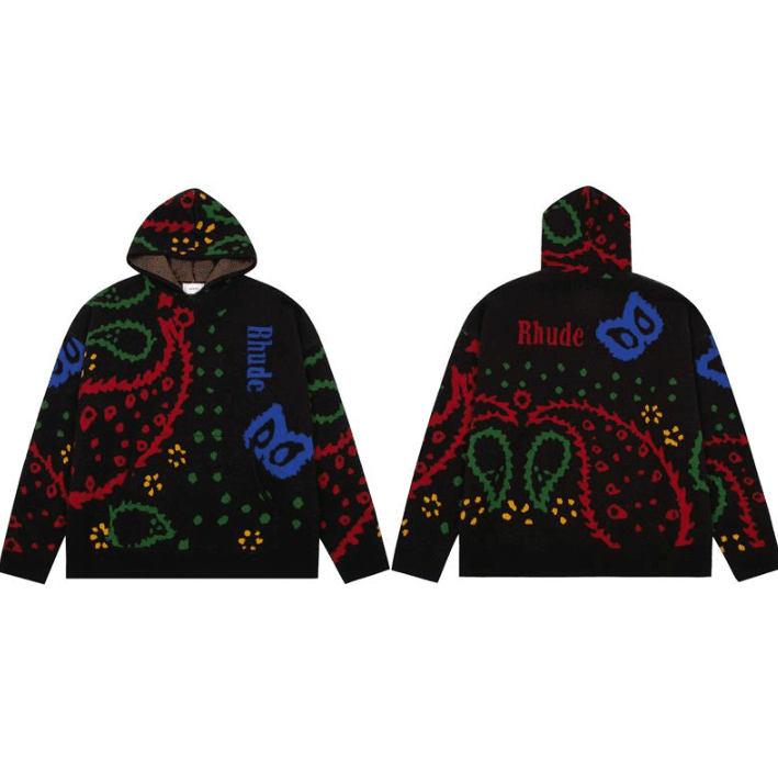 RHUDE Paisley Jacquard Knitwear Hooded Sweater for Men and Women