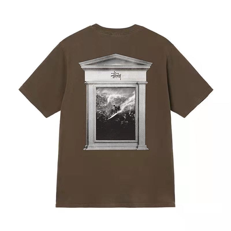 Stussy Crown Surfing Print Short Sleeve T-Shirt for Men and Women