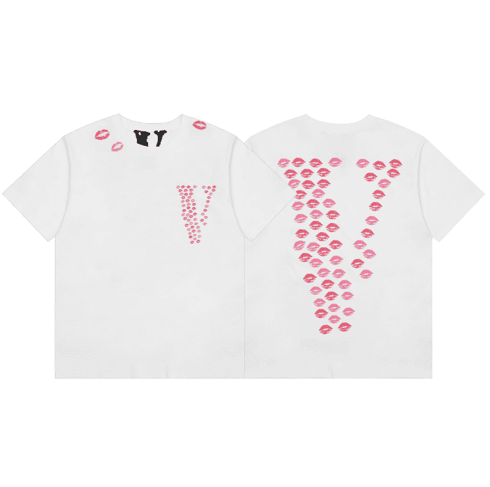 Vlone Lip Print Large V Short Sleeve T-Shirt for Men and Women