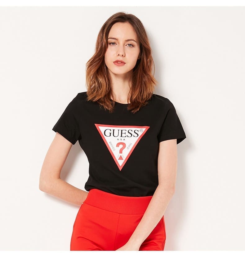 Guess Cotton Round Neck Classic Couple Inverted Triangle Short Sleeve T-Shirt