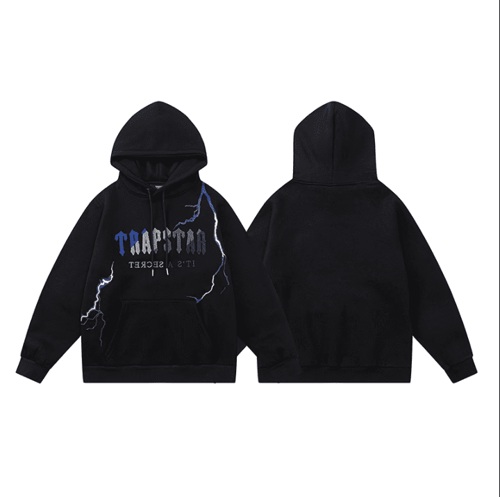 Trapstar Towel Embroidery Lightning Velvet Padded Hooded Sweatshirt and Sports Trousers
