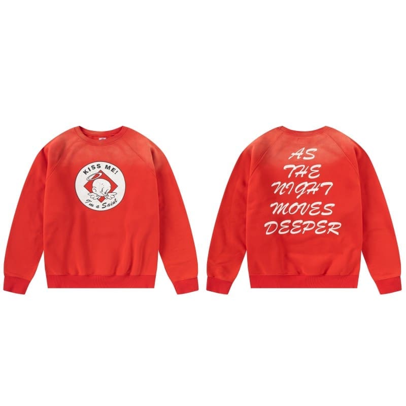 Saint Michael Retro Round Neck Sweater Thick Long Sleeve Top for Men and Women