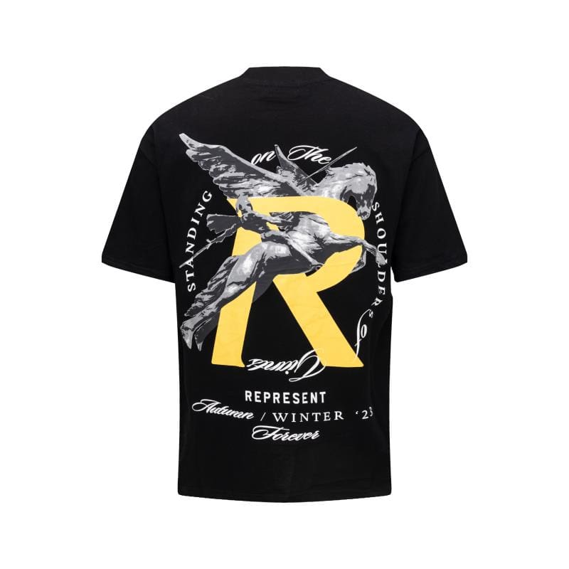 Represent Pegasus Knight Slogan Logo T-Shirt Casual Loose Short Sleeve for Men and Women