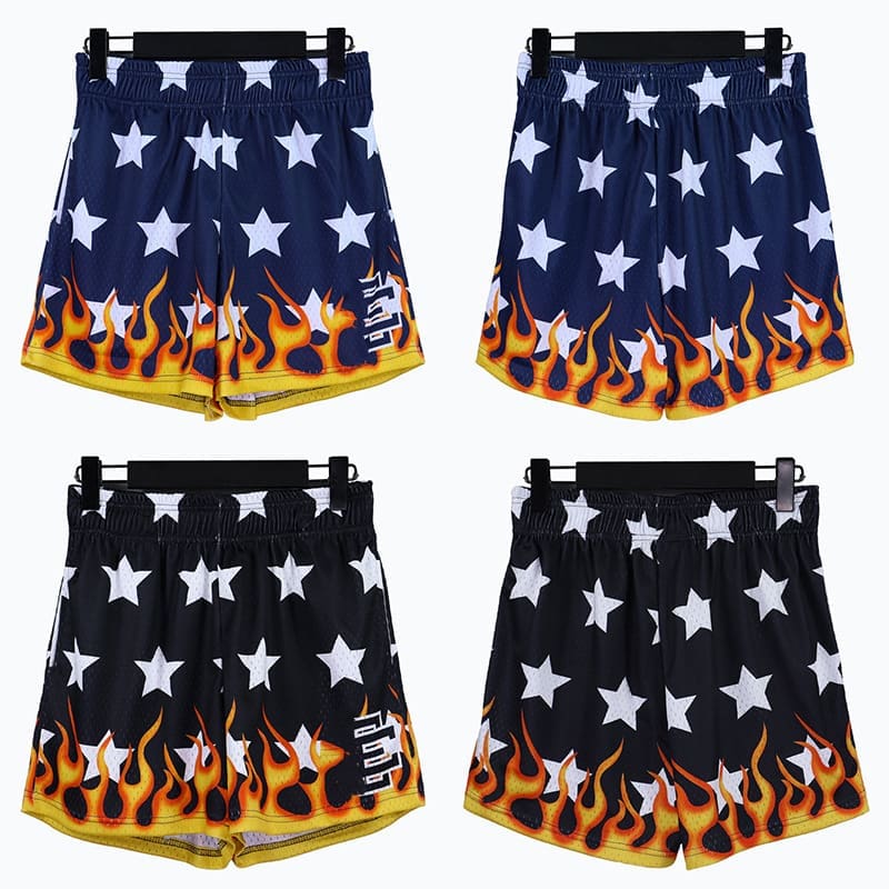 Eric Emanuel Flame Digital Print Loose Basketball Shorts for Men