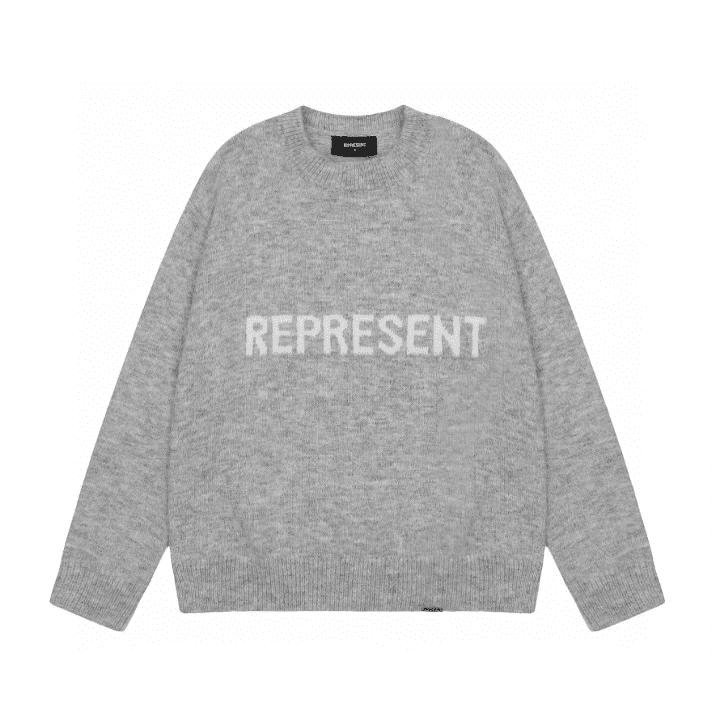 Represent Classic Letter Jacquard Pullover Loose Sweater for Men and Women