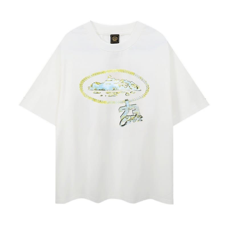 Corteiz Devil Island Graffiti Print T-Shirt for Men and Women High Street Retro Style