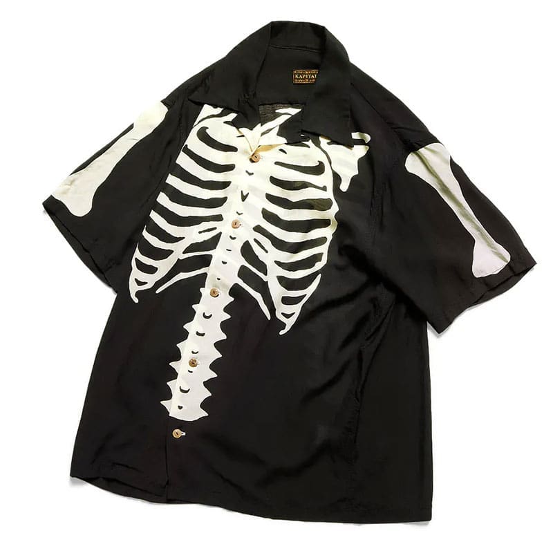 Kapital22Ss Hida Hehong Bone Print Cuban Collar Shirt