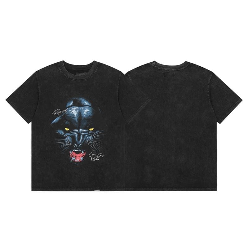 Represent Black Panther Head Print Distressed Short Sleeve T-Shirt for Men and Women