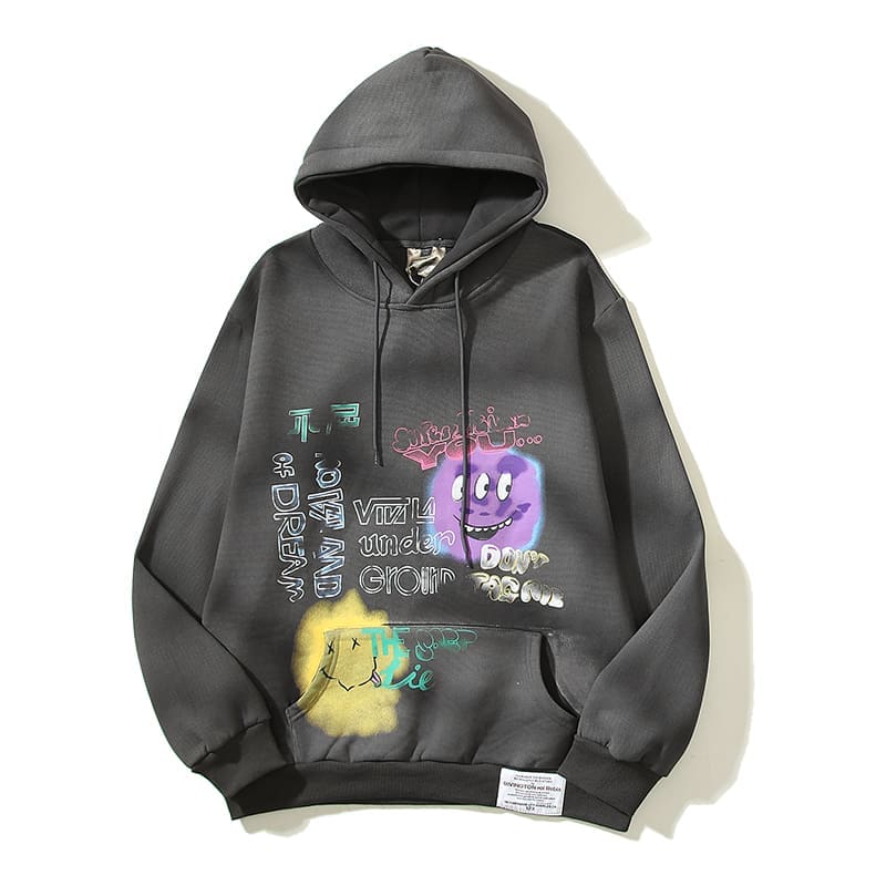 Liu Xianhua Smiley Retro Distressed Mud Printed Graffiti Hoodie