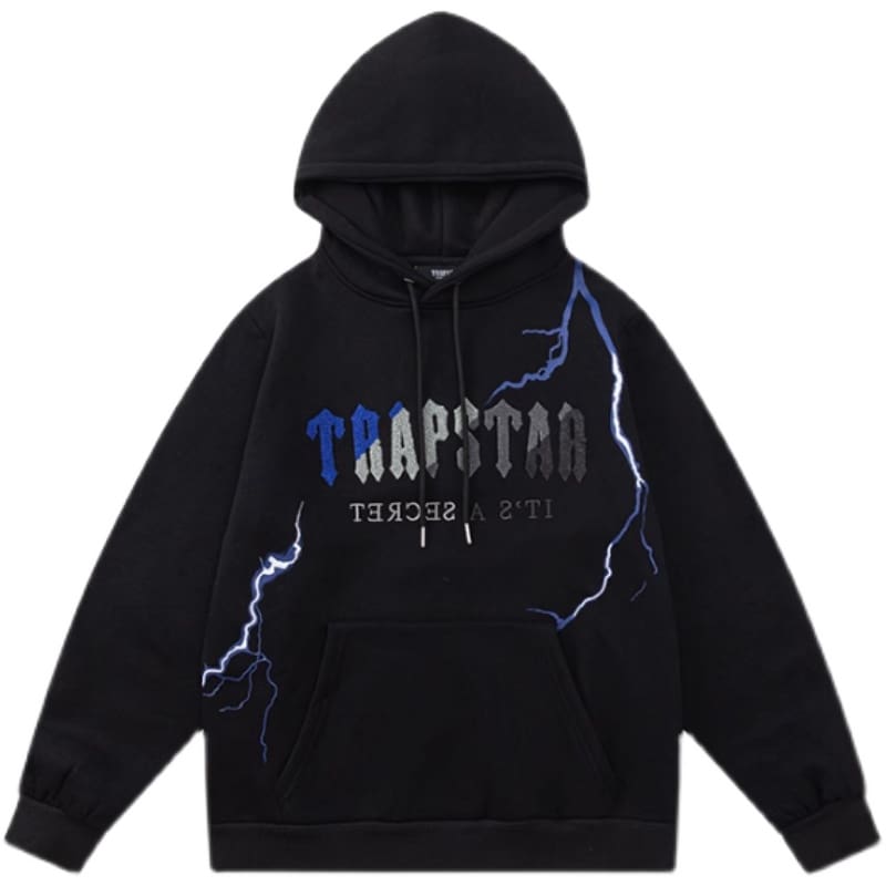 Trapstar Towel Embroidery Lightning Velvet Padded Hooded Sweatshirt and Sports Trousers