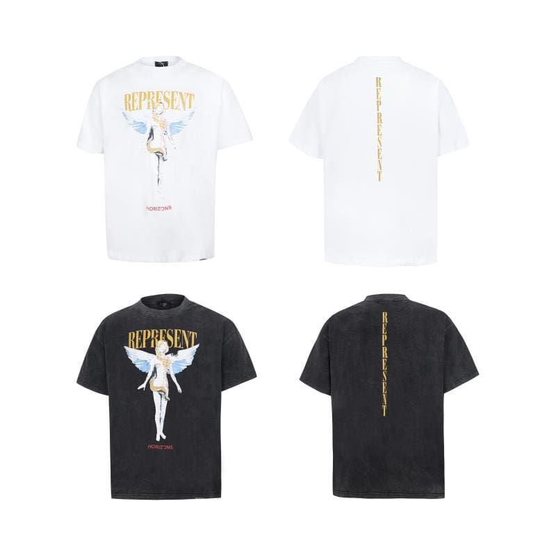 Represent Elf Angel Print Retro Washed Distressed Casual Short Sleeve T-Shirt