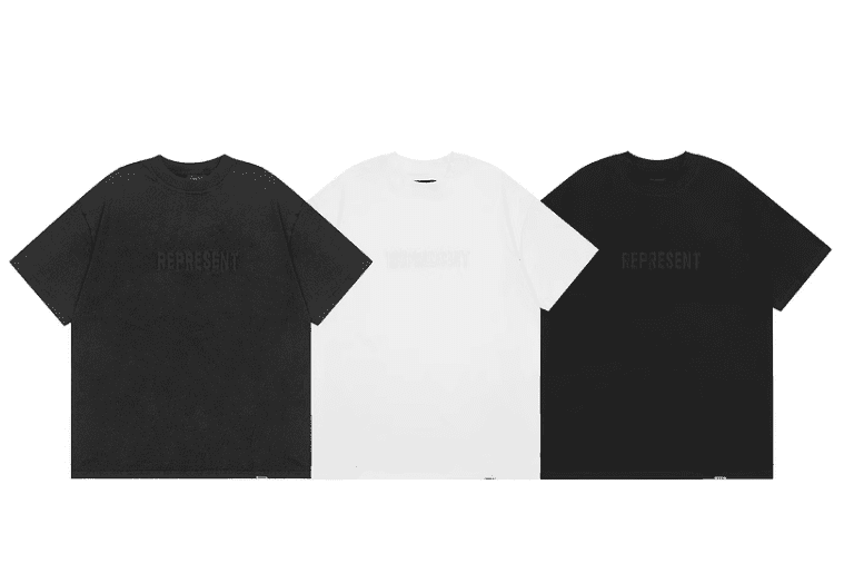Represent Washed Embroidered Letter T-Shirt Retro Trendy Round Neck for Men and Women