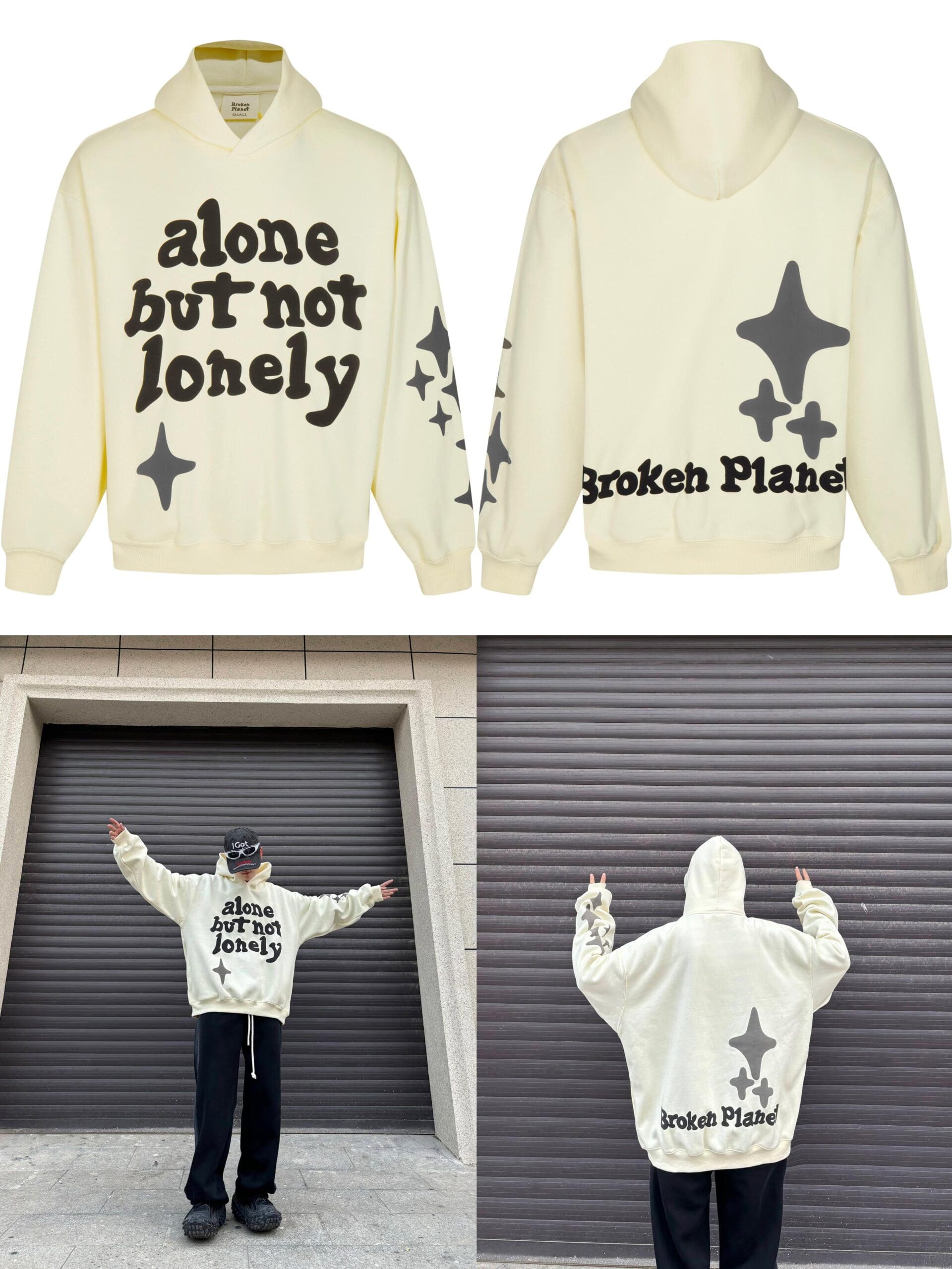 Broken Planet Puff Print Hooded Sweater Loose Fit for Men and Women