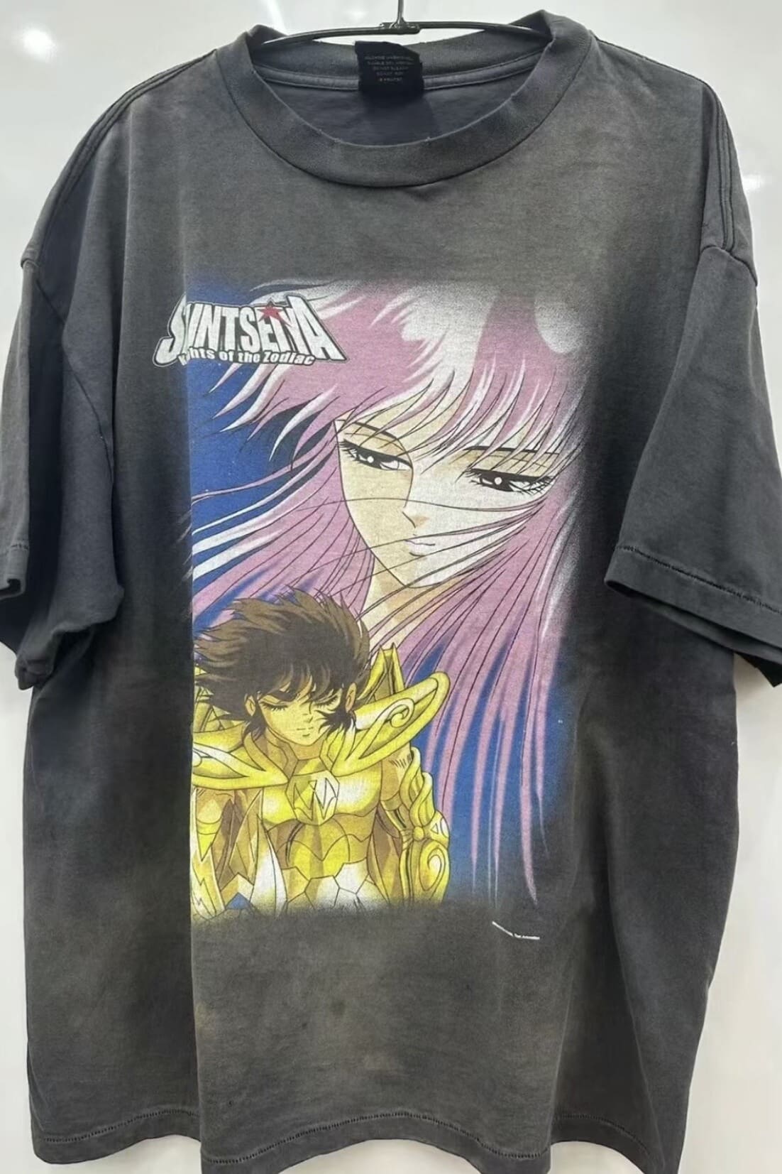 Saint Michael Saint Seiya Anime Joint Washed Short Sleeve T-Shirt for Men and Women