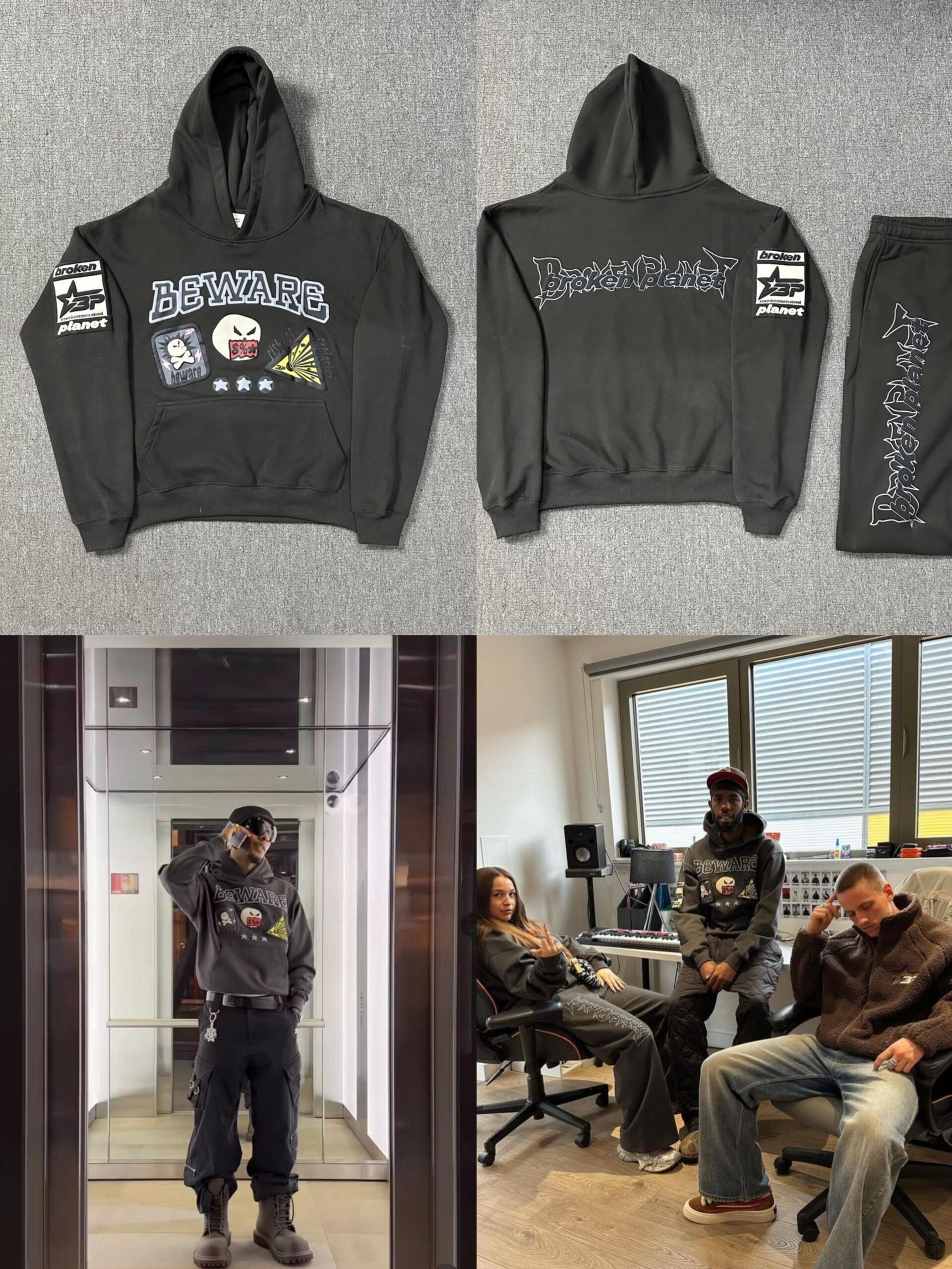 Broken Planet Puff Print Hooded Sweater Loose Fit for Men and Women