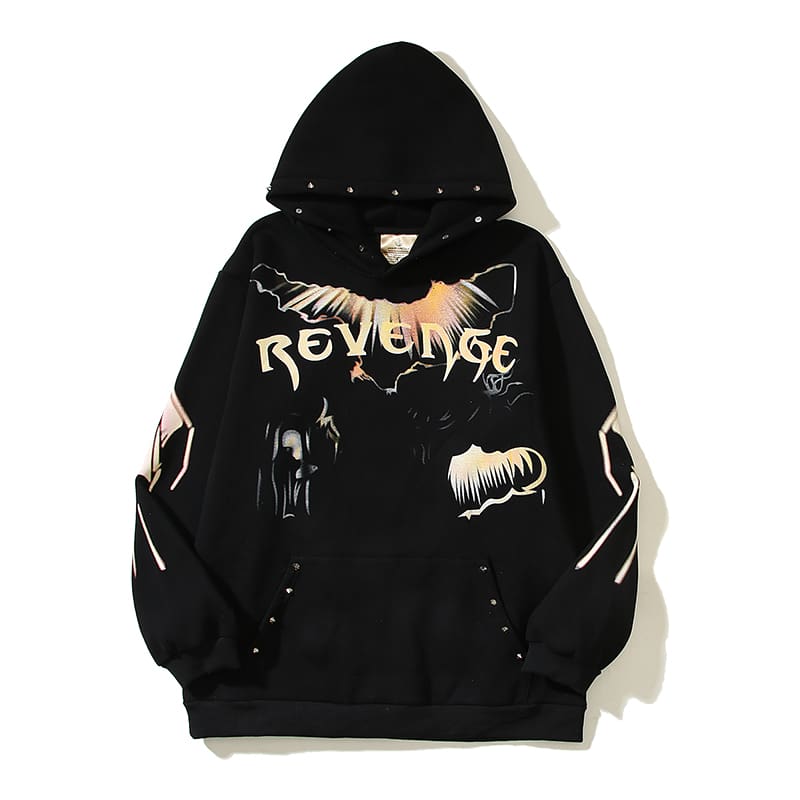 Revenge Lightning Letter Hooded Fleece Hoodie for Men and Women