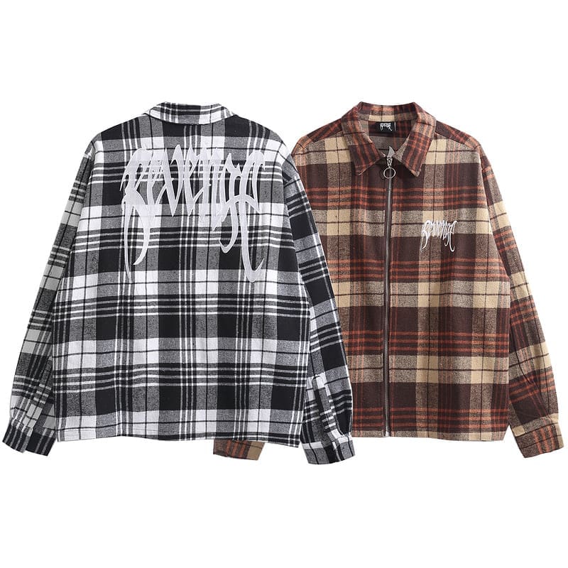 Revenge Embroidered Plaid Shirt Coat for Men