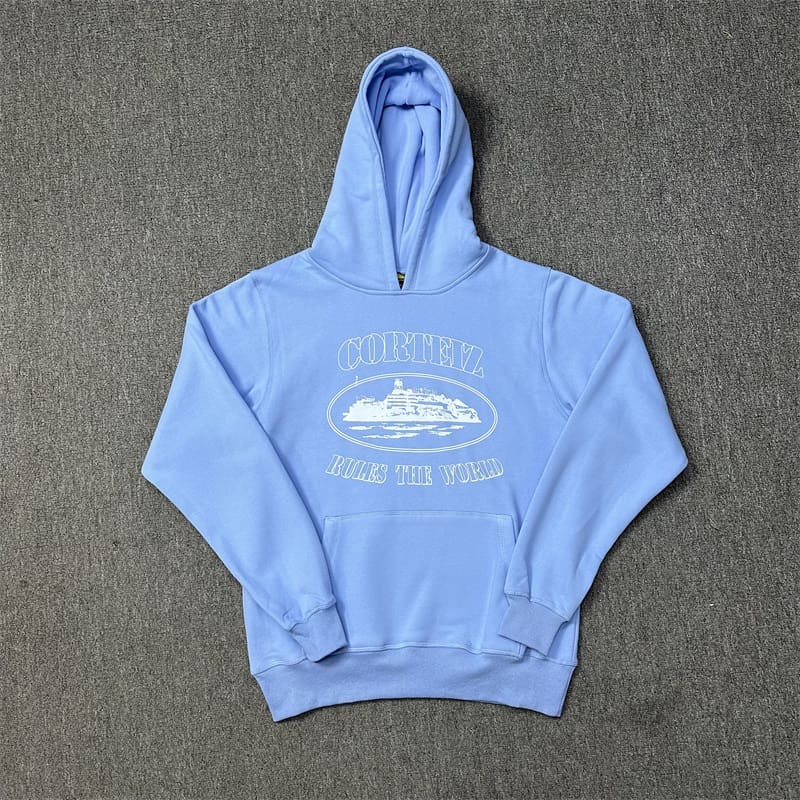 Corteiz Devil Island Sports Leisure Velvet Hooded Sweatshirt and Sweatpants Set for Men and Women