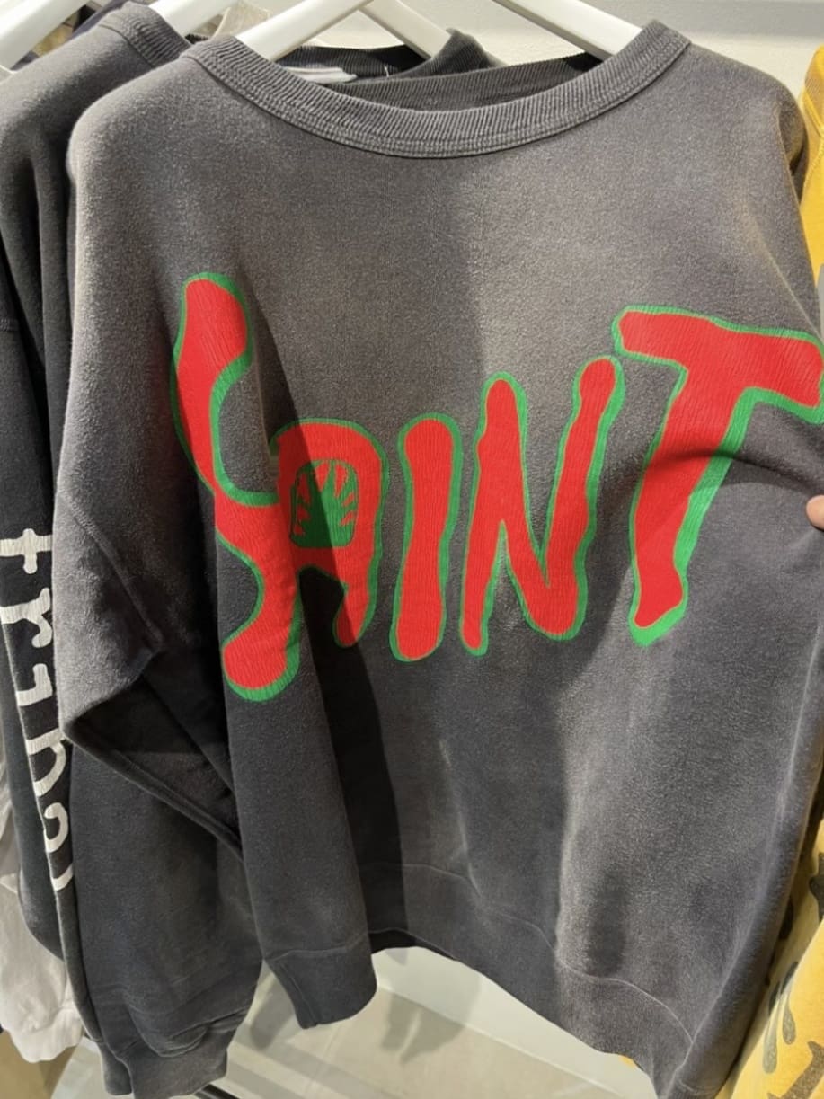 Saint Michael Fashion Print Retro Pullover Sweater for Men and Women