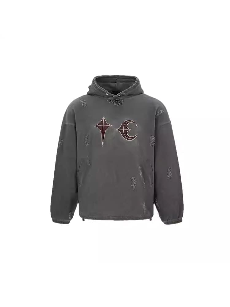 Thug Club Heavy Washed Distressed Leather Patchwork Hoodie